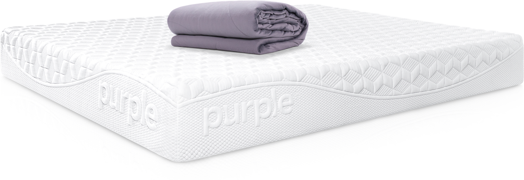 Mattress with gray, folded Purple blanket on top